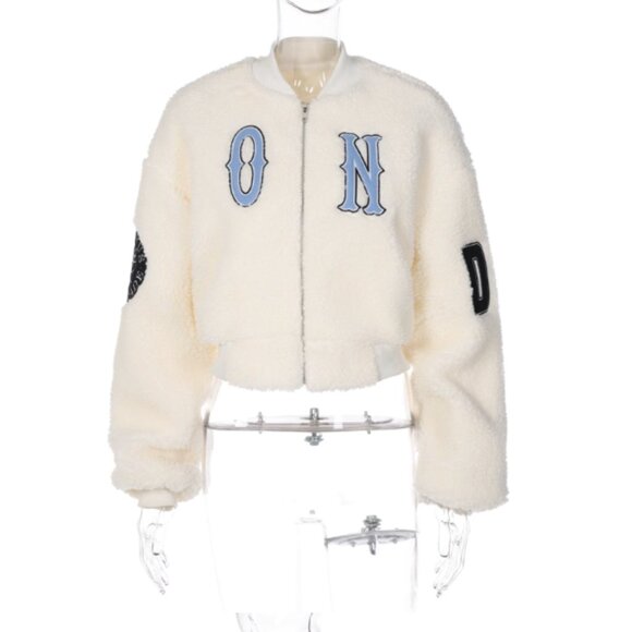 Y2K Oversized Cropped Teddy Fleece Jacket - Picture 3 of 7